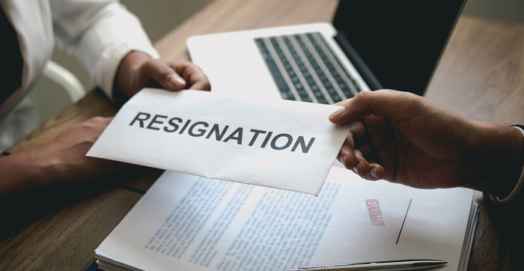 Envelope that says "resignation. "We are hemorrhaging talented people of color and LGBTQ folks who leave the industry rather than deal with the racism and discrimination that still exists in media.”